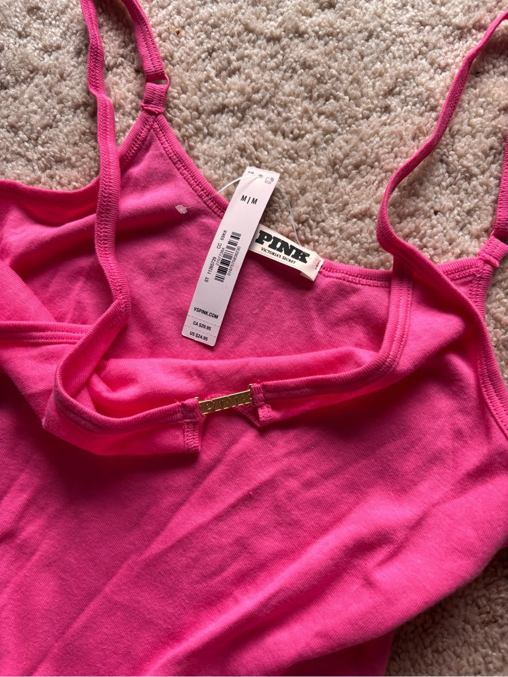 PINK Victoria's Secret Bright Pink Spaghetti Strap Tank - Picture 3 of 5